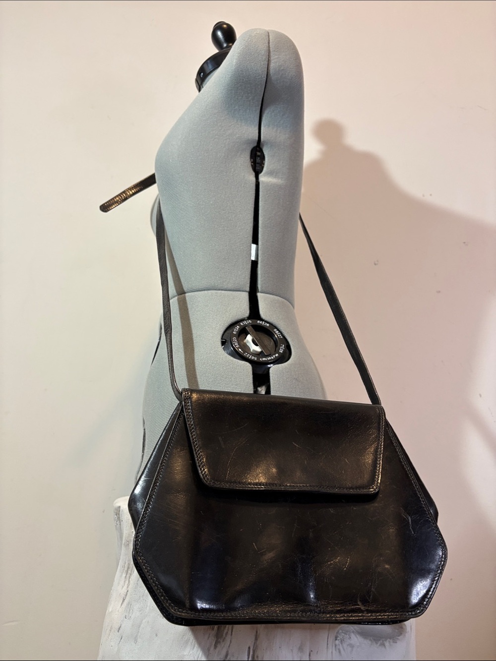 Vintage Lord & Taylor Black Leather Hexagonal Geometric Envelope Crossbody Bag